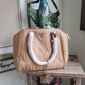 Guess Quilted Satchel in Tan